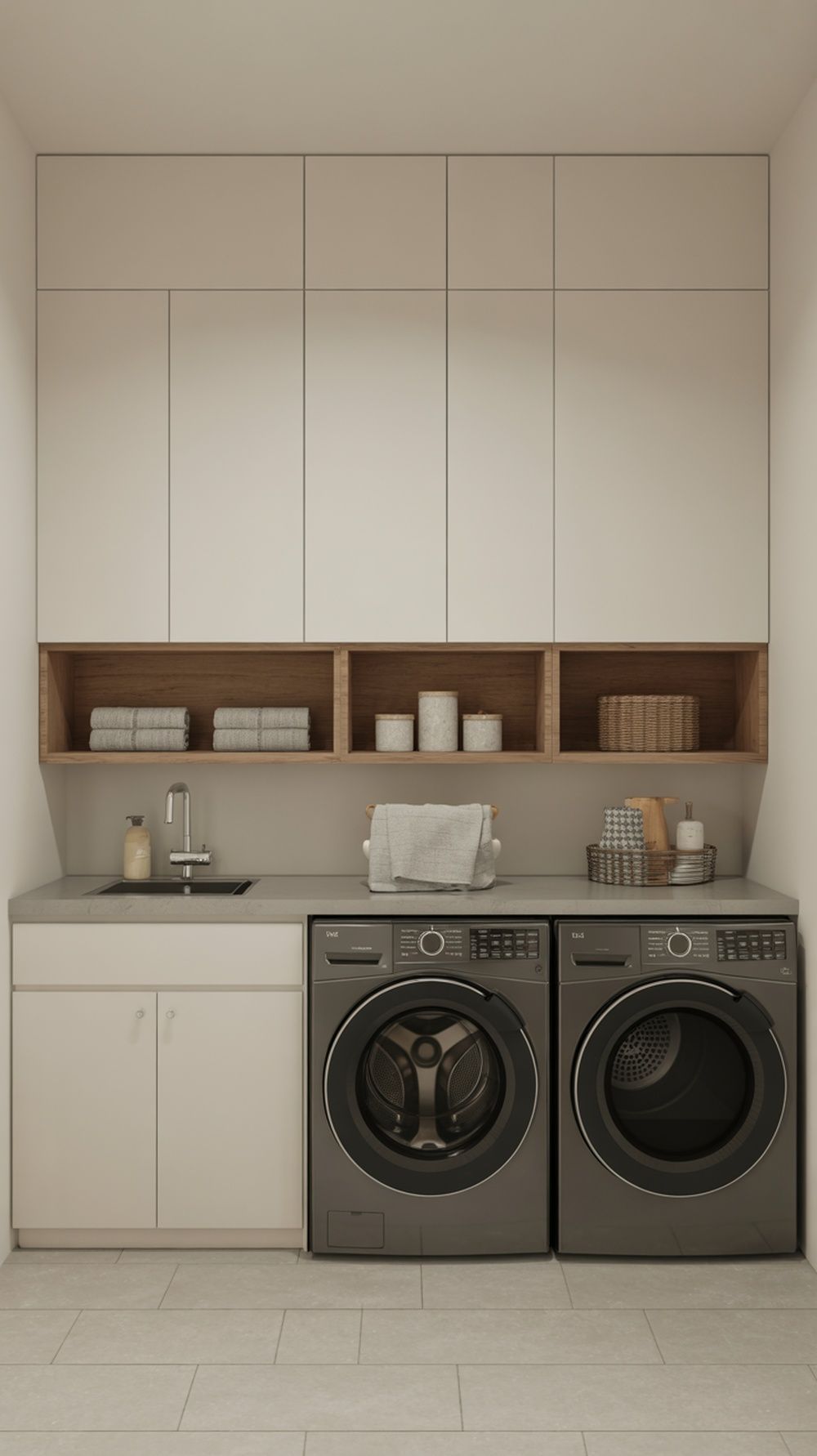 Laundry a medida con muebles altos y espacio para lavado