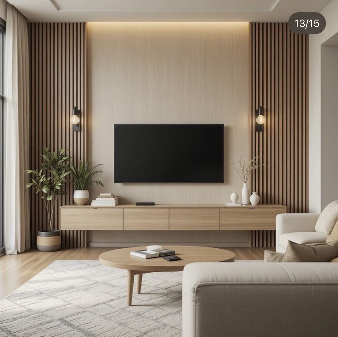 Mueble de living a medida con listones de madera