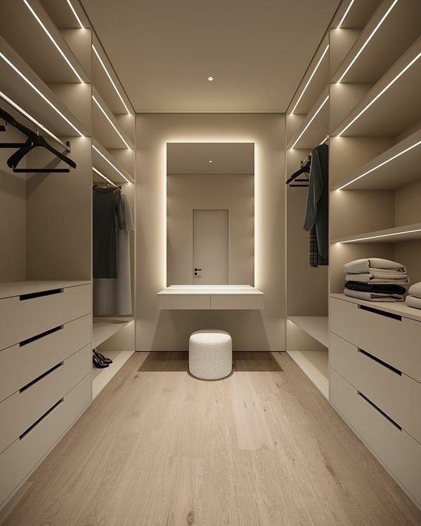 Vestidor premium con espejo y banco central